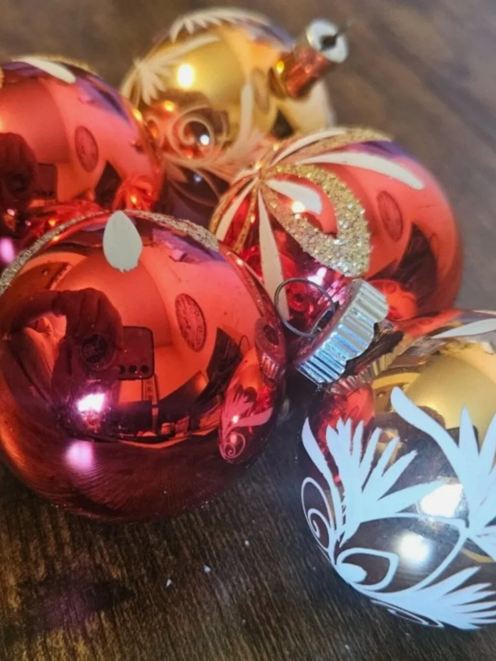 5 Vintage West Germany Mercury Glass Ball Ornaments Hand Painted